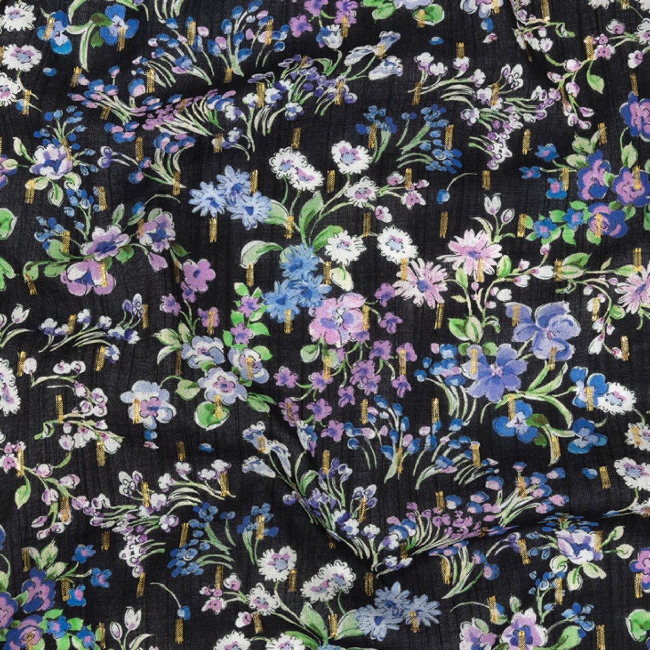 1 Yard Black Celestial Serendipity Metallic Cotton Voile Fabric